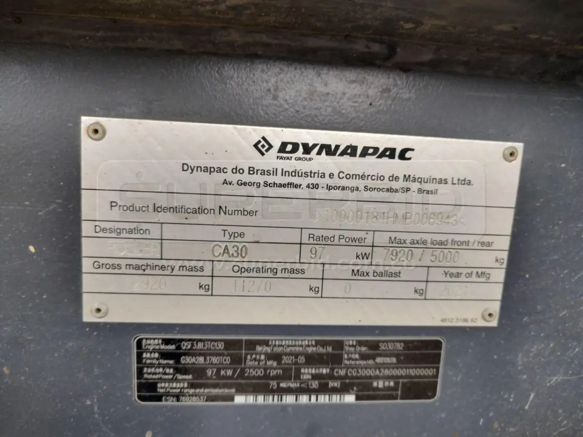COMPACTADOR VIBRATORIO DYNAPAC CA30D AÑO 2021, 7450 HR. RP#3 PLACA: MC401699 Ubic.: MOCOA, PUTUMAYO — imagen 2 de 8