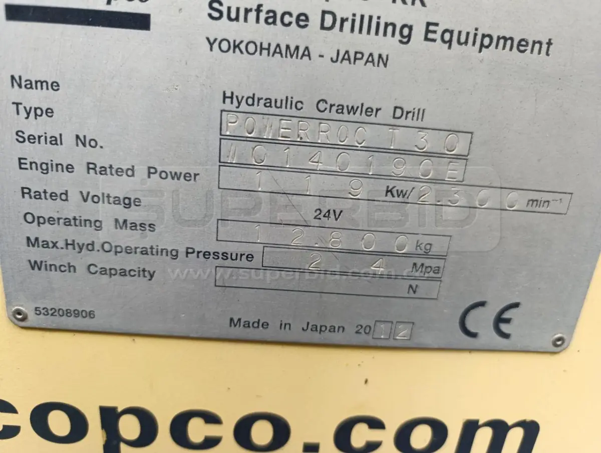 PERFORADOR DE ORUGAS ATLAS COPCO ROC-30T AÑO 2012, 7230 HR. RP#3 PLACA: MC026167 Ubic.: MEDELLIN — imagen 8 de 8